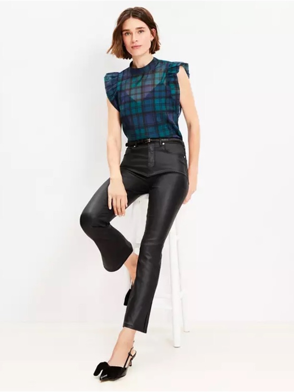 LOFT Coated Side Slit High Rise Kick Crop Jeans In Black